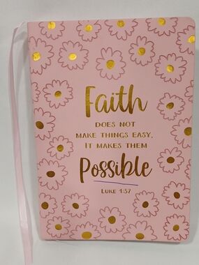 Pink Floral Faux Leather Journal Faith Makes Possible Luke 1:37 Lined W/ Ribbon